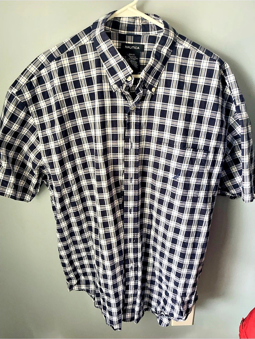 Nautica Plaid Short Sleeve Shirt Blue & White Size XXL